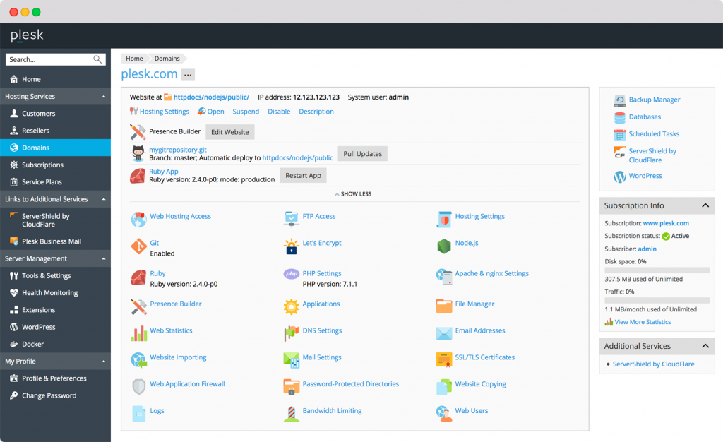 Plesk Obsidian Server Management Platform